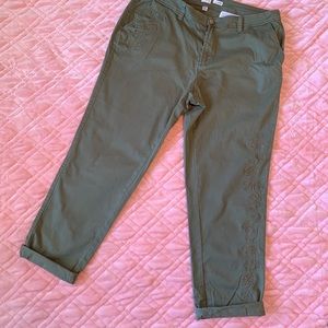 A New Day Olive Ankle Crops with Embroidered Leg